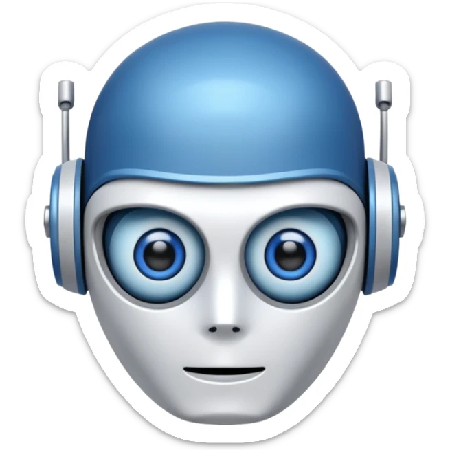 tête de robot cosmonaute bleu et blanc avec des yeux plissé bleu bleu style cartoon sticker