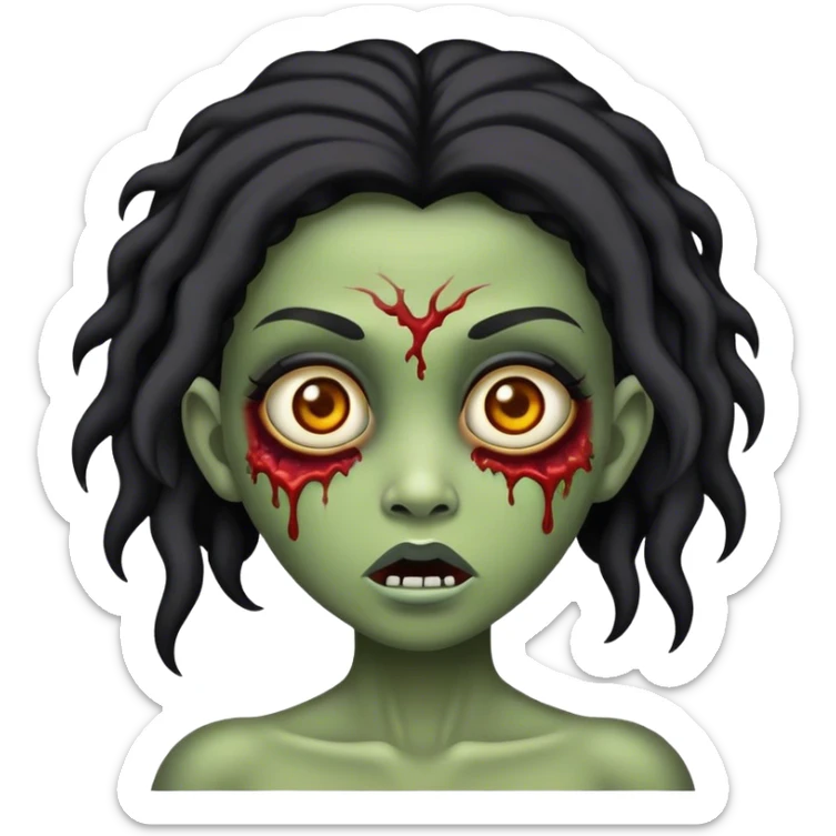 Uma menina zumbi com cabelo preto longo e sedoso, olhos castanhos profundos e lábios finos em forma de borboleta sticker