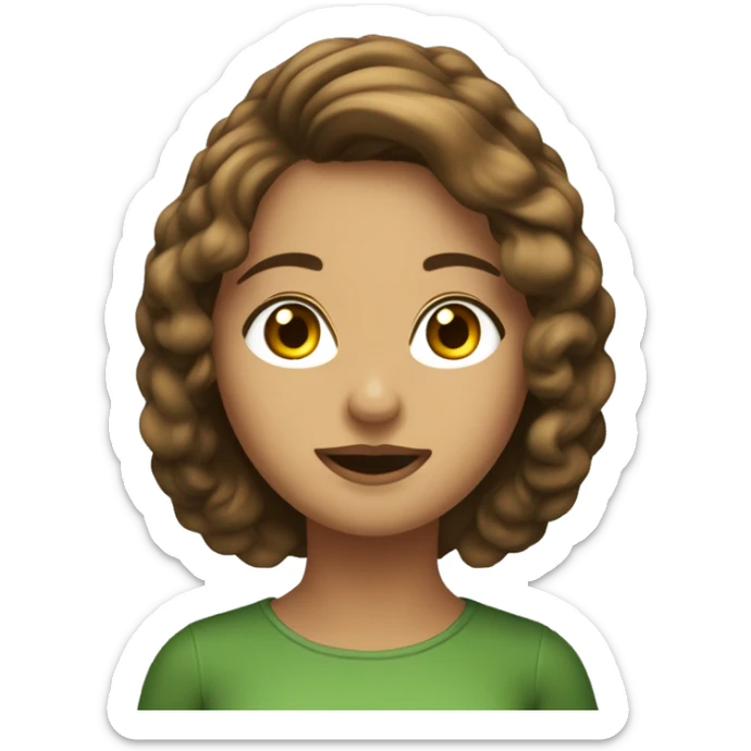 crea un avatar de una mujer de pelo castaño largo, un poco ondulado, ojos verdes y pecas  sticker