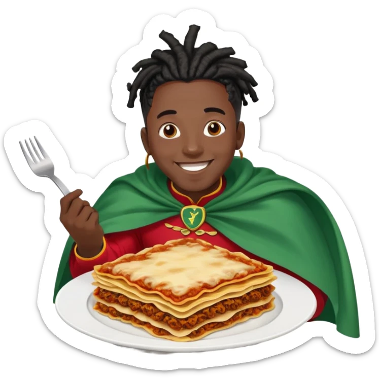  High fade black hair black skin smiling Dreadlocks doctor and nigerian cape eating lasagna  sticker