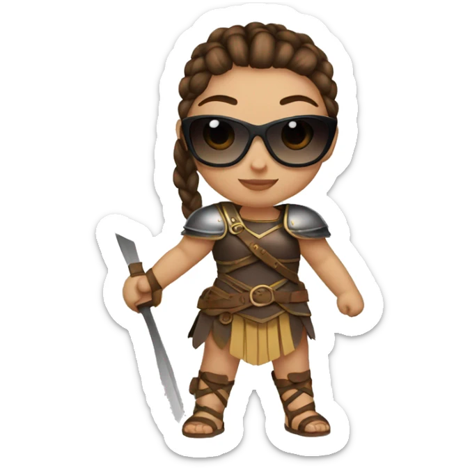 Girl gladiator with French braids, brown hair and sunglasses sticker