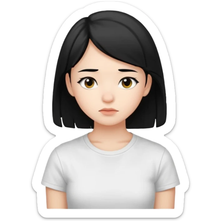 emoji of a thoughtful 18-year-old young woman with black hair sticker