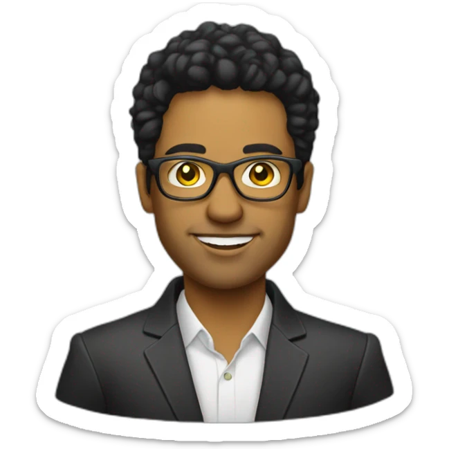 white entreprenuer with yellow tinted glasses and black hair sticker