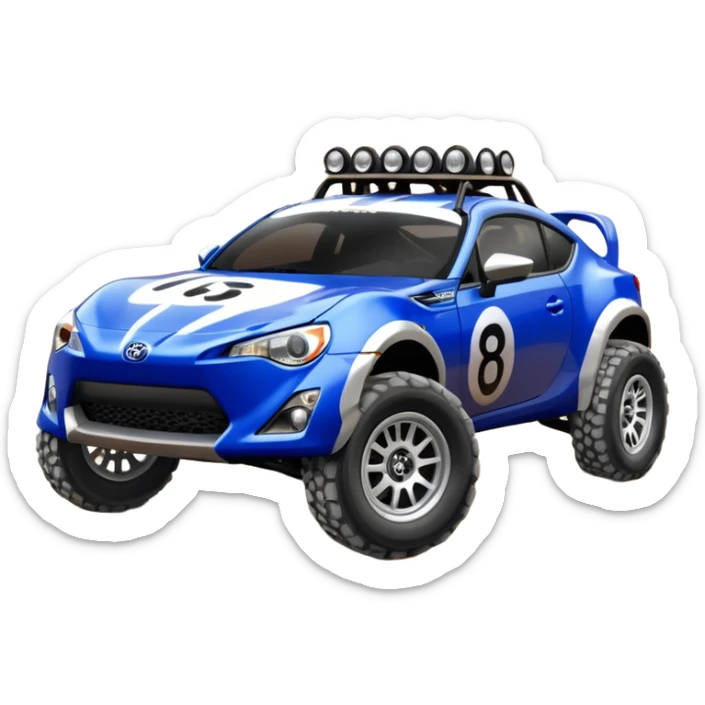 2013 scion fr-s ultramarine off road 4wd monster Baja dessert stadium racer number 86 with large fancy silver wheels  sticker