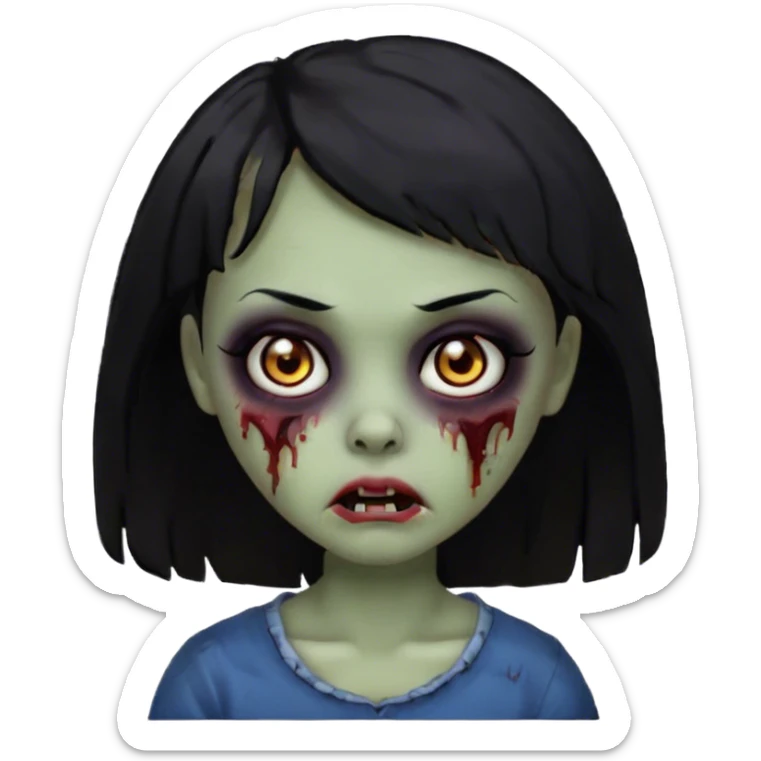 garota zumbi cabelo preto GRANDE, franja, olhos castanhos escuro sticker