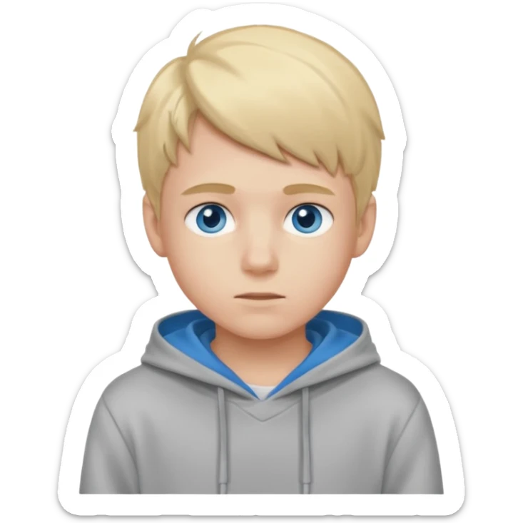 Teen Blond boy with blue eyes and Grey hoodie standing up sticker