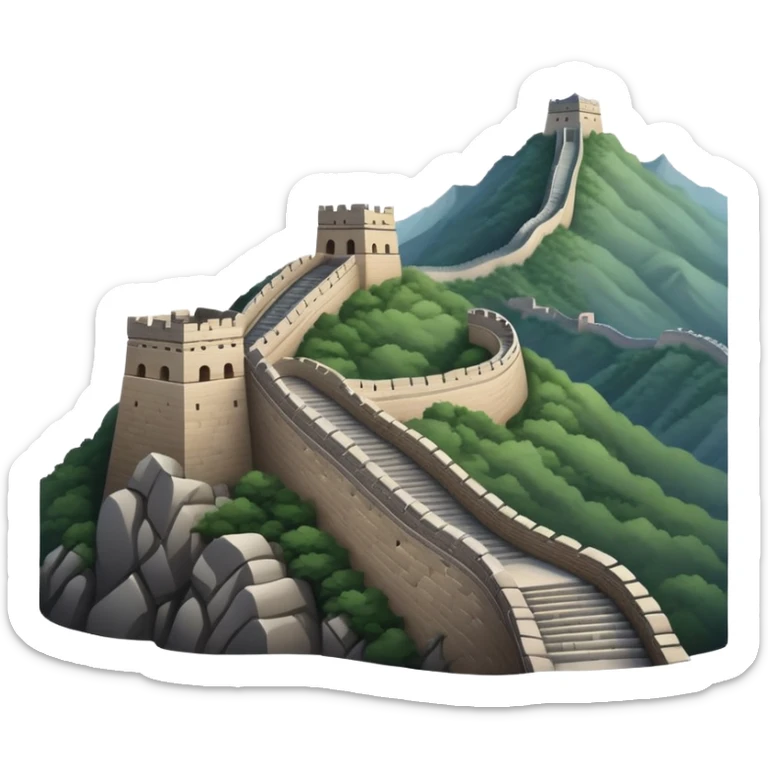 Great Wall of China, winding mountain silhouette, simplified emoji design sticker