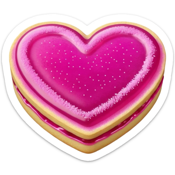 Realistic shortbread cookie in the shape of a heart with Fuchsia color jelly middle filling and sprinkled powder sugar on top. sticker