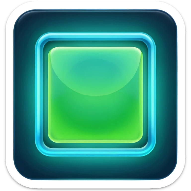 A glowing neon square in shades of green and blue, transparent background sticker