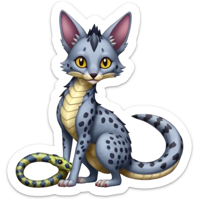 Flurry furry colorful dark edgy gloomy dusky scaly sergal-serval-possum-sphynx-Koi-sergal-fusion-animal-hybrid-creature with a snake-tail sticker