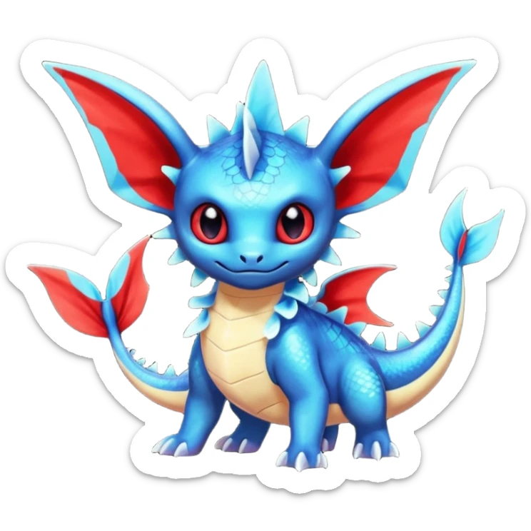 Shiny Red And Black Colorful Stitch-Vaporeon-Toothless-Fakémon-hybrid-creature (full body)  sticker