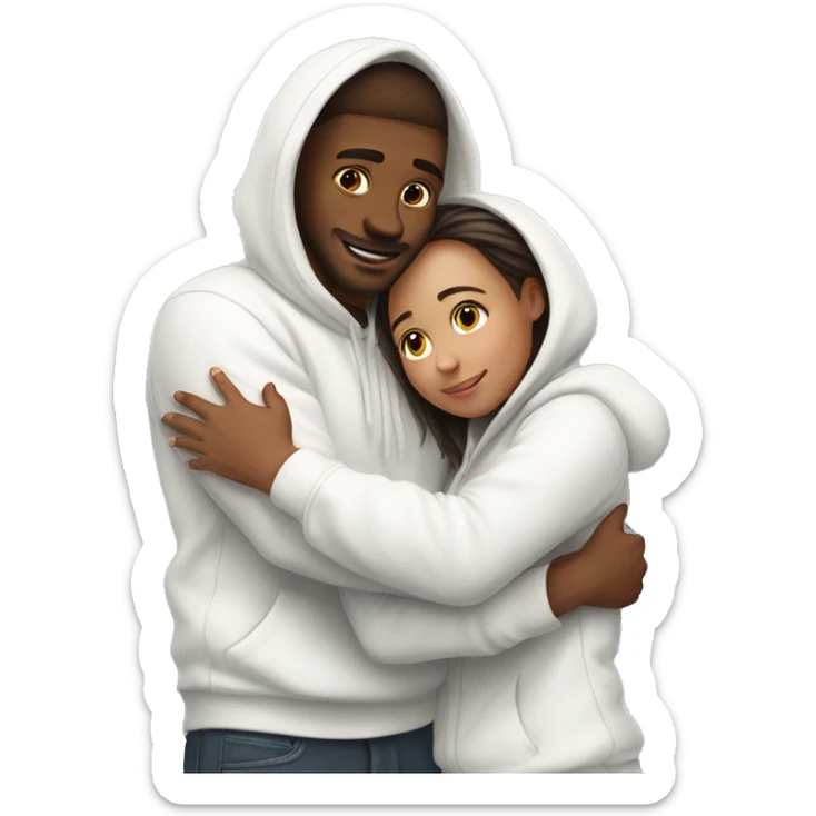 An emoji of a man wearing a white hoodie, standing next to his sister. He is hugging her warmly, showing a close sibling bond sticker