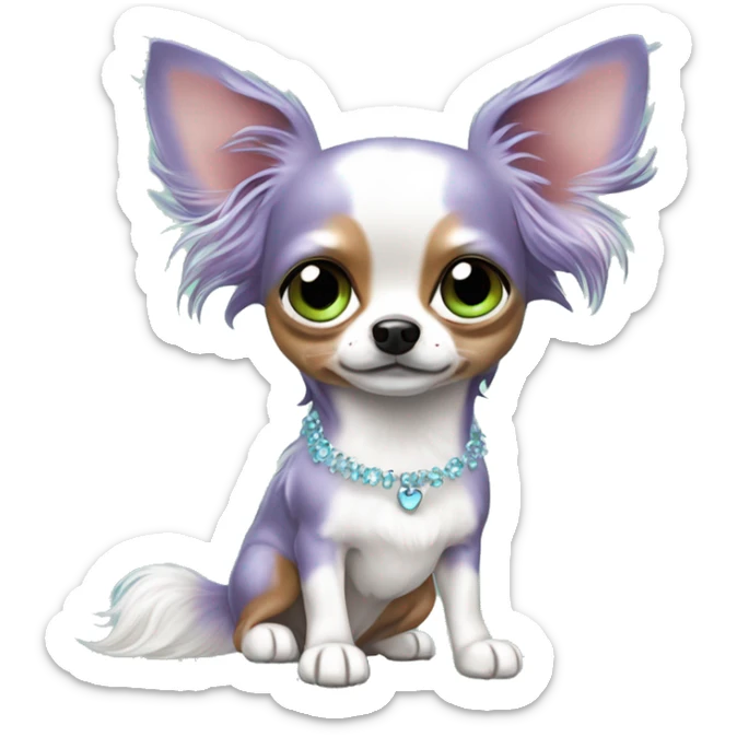Lilac merle chihuahau long hair with ice blue eyes and red white long hair chihuahua eith green eyes sticker