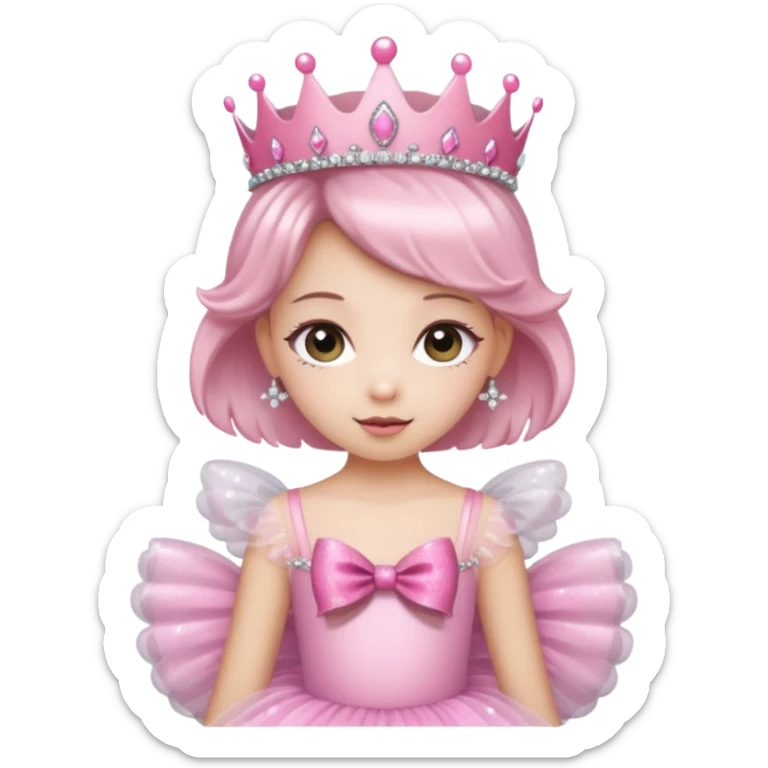 cute girl wearing a tutu, tiara, and a pink glittery bow sticker
