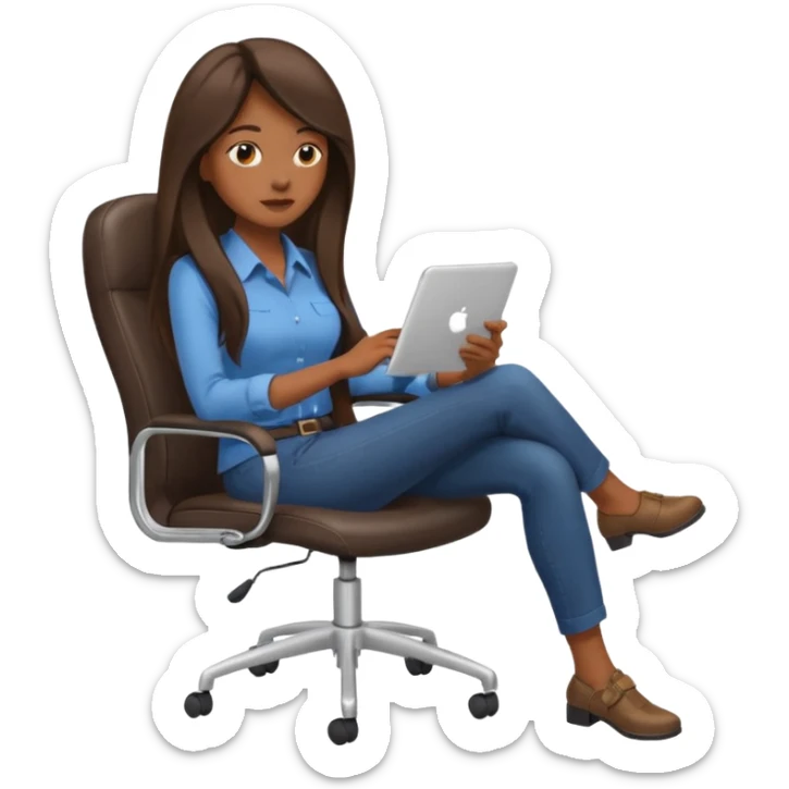 Woman from the Back of head with long hair sitting on an office chair googling sticker
