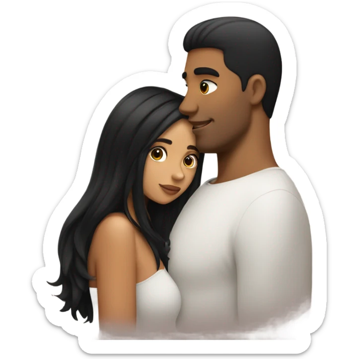 Tan girl with black hair kissing tan man with black hair  sticker