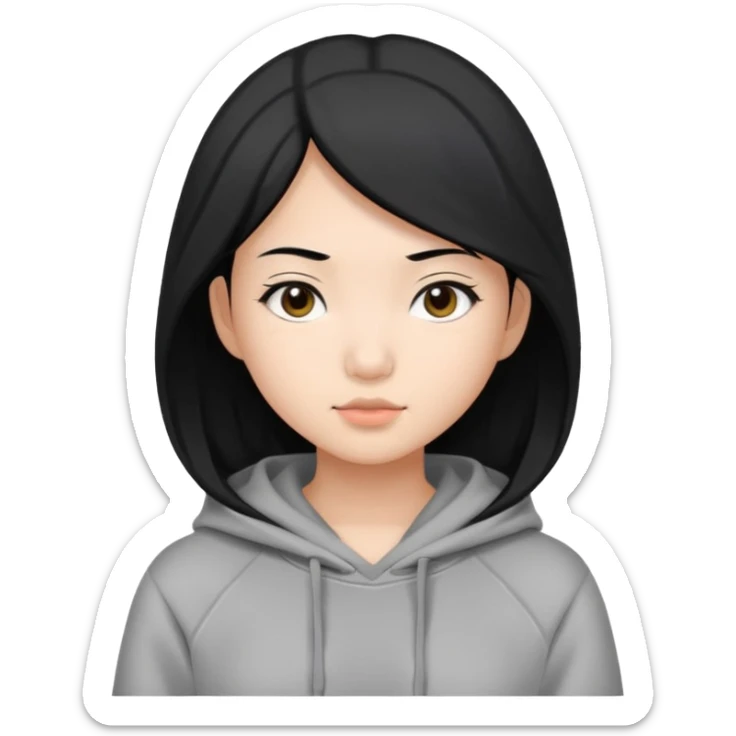 asian girl in grey hoodie, with black hair sticker