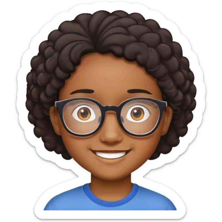 "- Nam
- 10 tuổi
- Da nâu
- Tóc ngắn, xoăn nhẹ, đen
- Cười tươi
- Đeo kính
" sticker