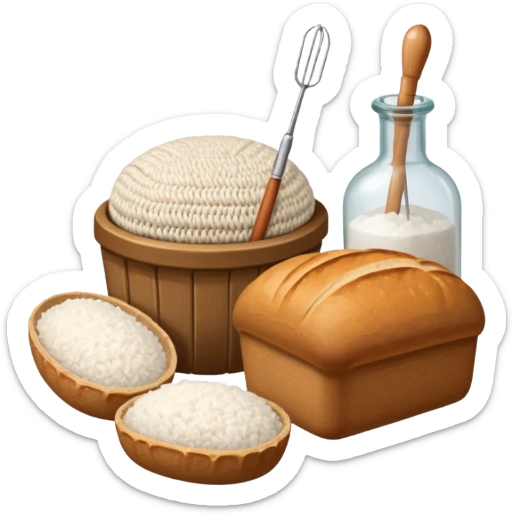 a one victorian bottle of salt and a loaf of bread - crochet needles and a ball of wool sticker