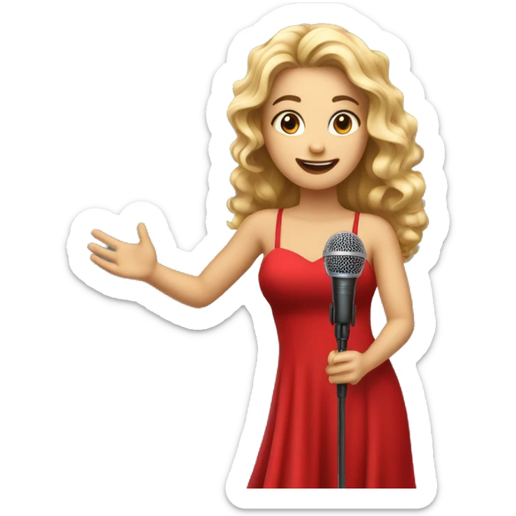 beautiful light girl in a long red dress sings holding microphone in a hand  sticker