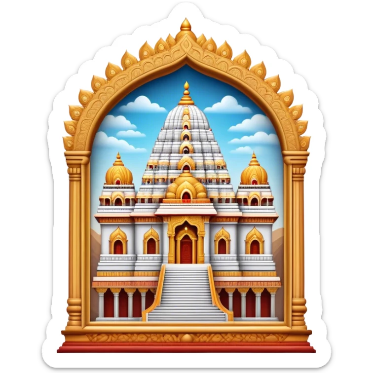 Cinematic Realistic Tirupati Balaji Temple Landmark Emoji, depicted with intricate carvings and spiritual aura rendered with lifelike detail and radiant, divine lighting. sticker