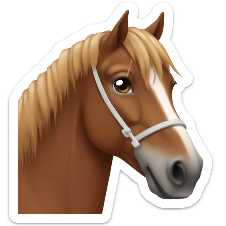 Brown horse with brown mane eating a carrot and small white marking on head sticker