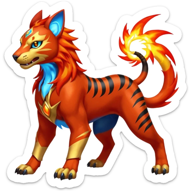 Shiny Glowing Legendary Epic Pyroar-Torracat-Luxray-Tigress-Houndoom-Liger-Hybrid-Fakemon-hybrid-Creature (full body) sticker