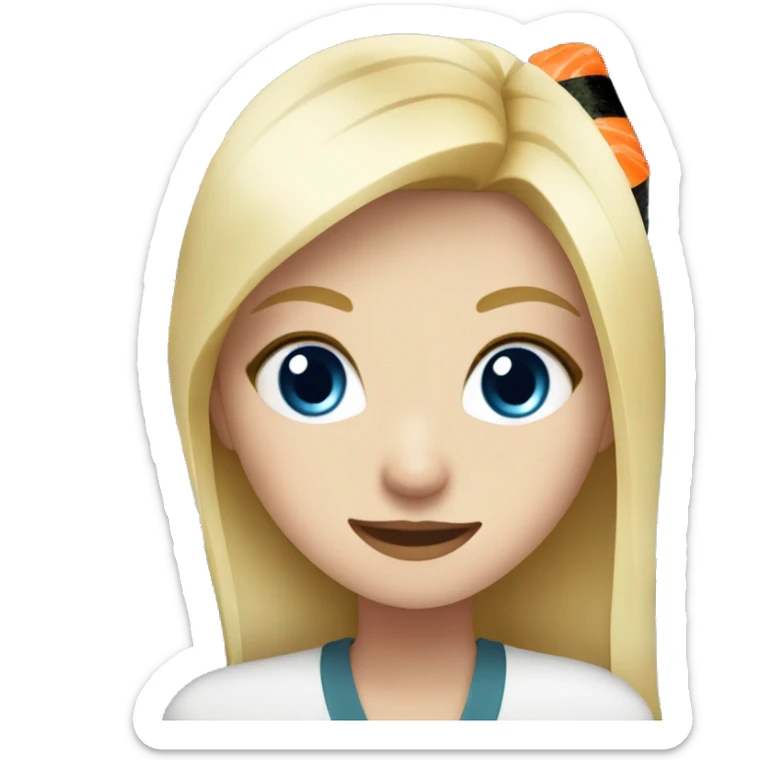 Blonde white girl with blue eyes eating sushi with friends sticker