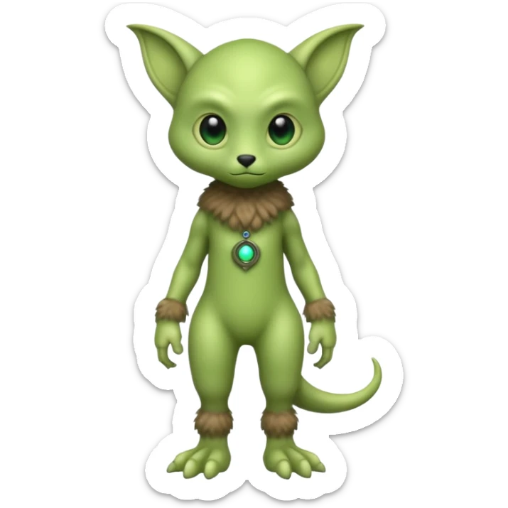 full body cute humanoid peacefull alien furry with 2 legs and eye stalks stands upright and looks intelligent ...wears clothing sticker
