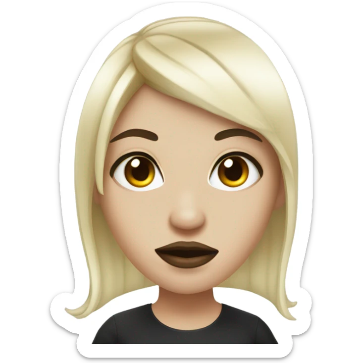 white woman with black hair with bangs, with a septum piercing and snake bite piercing sticker