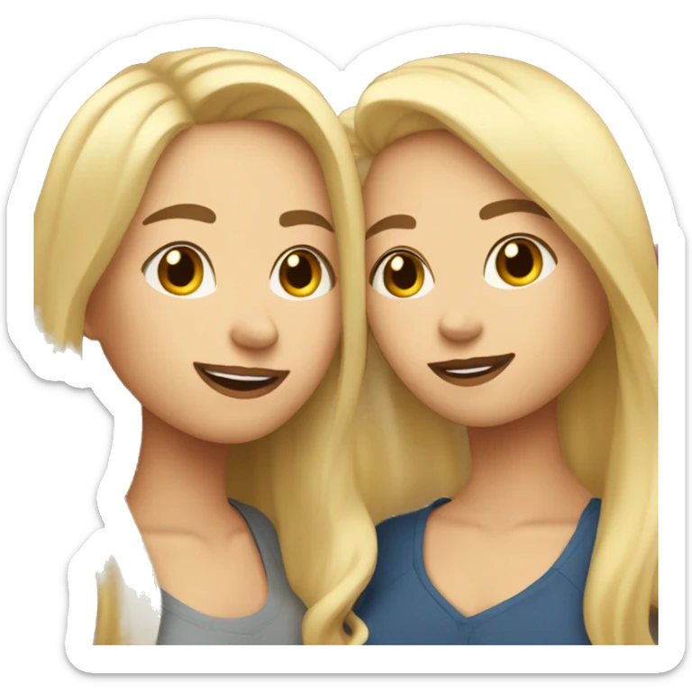 Lesbian couple with a tall blonde woman with long straight hair kissing short woman with brunette wavy hair sticker