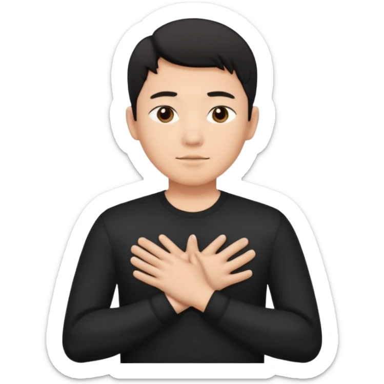 first asian man put his hands on his chest where his heart is, to showw howw he feeel sticker