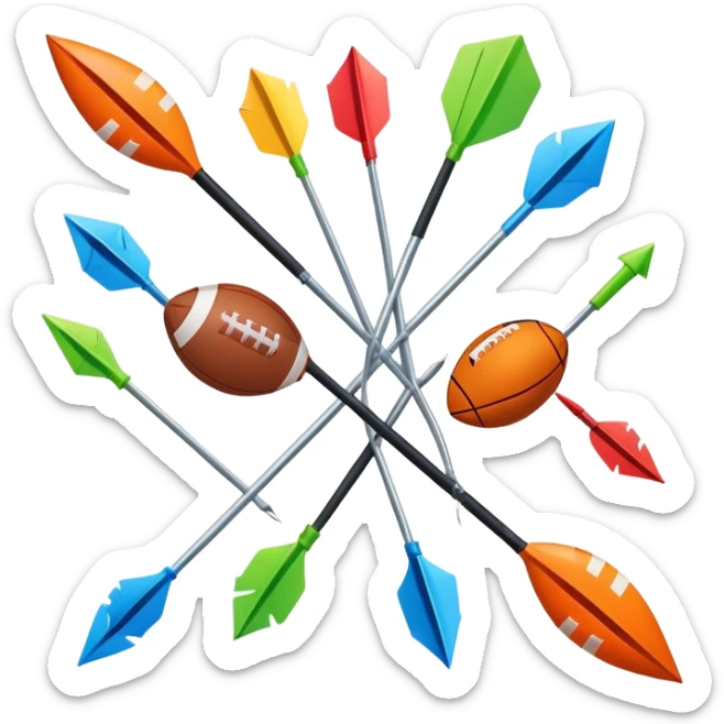 A collection of colorful sports equipment with dynamic growth arrows sticker