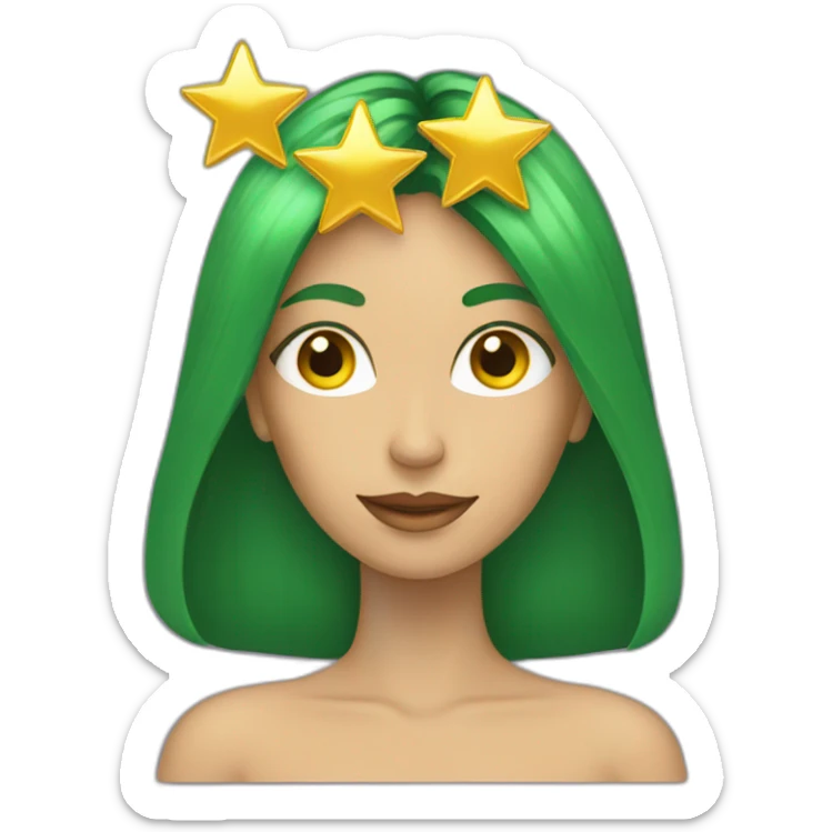 Green women holding three gold stars above head sticker