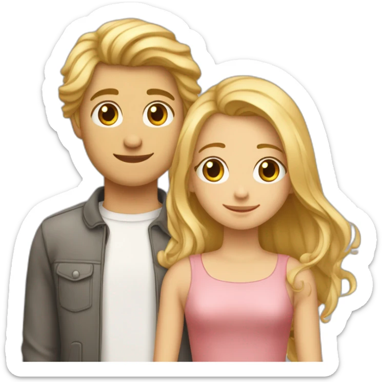 Amoureux un garçon au cheveux blond et une fille au cheveux brun sticker