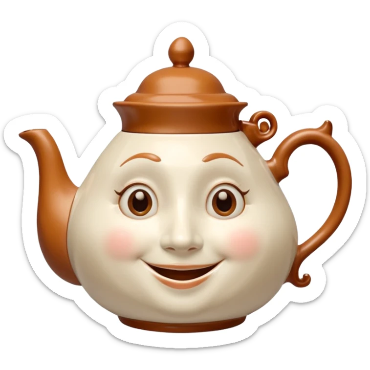 A character from the fairy tale Beauty and the Beast: Mrs. Potts, the lady who was turned into a teapot. She retains the teapot's original form, with an anthropomorphic face on the teapot. sticker