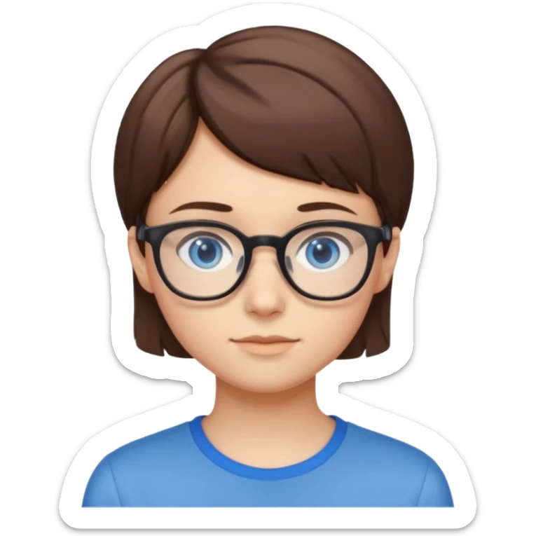 adolescent taille moyenne corpulence maigre cheveux chatain court yeux bleus lunettes sticker