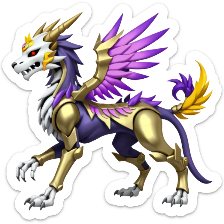 Colorful Skeletal masked armored Solgaleo-Raikou-Pokémon-Digimon-Fakémon-fusion-hybrid-creature, full body sticker