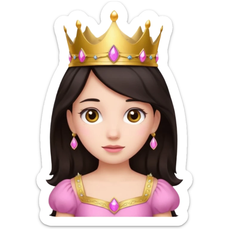 chica vestida de princesa con vestido rosa , piel blanca , pelo oscuro, corona dorada sticker