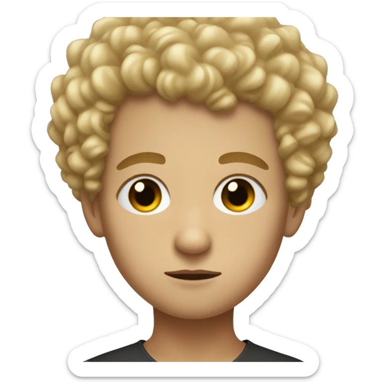 black eyes, very very curly blonde very short hair, boy, serious face sticker