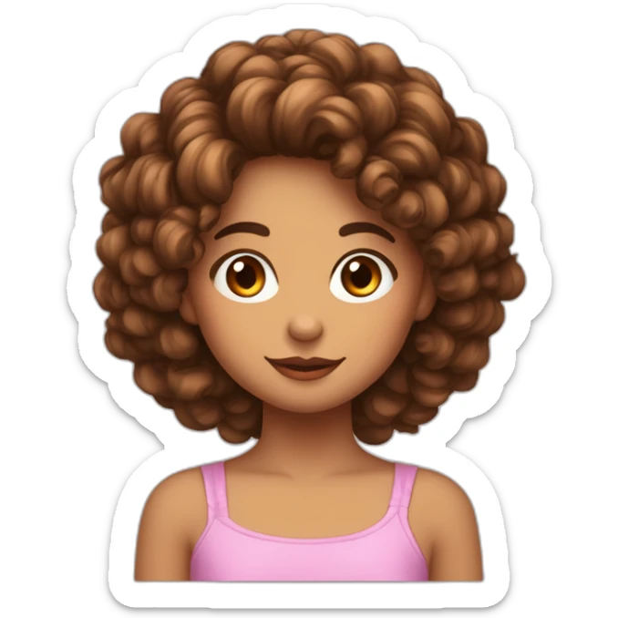 Fille cheveux bouclés foncés qui arrivent aux épaules front un peu grand yeux marron sticker