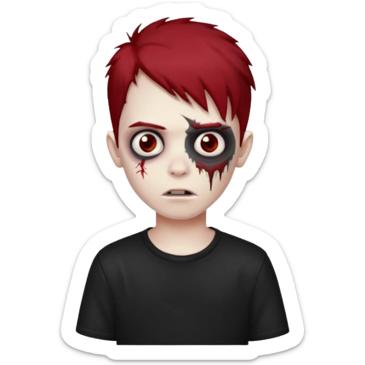 boy zombie with red and black hair  hair emo dark brown eyes and the hair With blackshirt  sticker