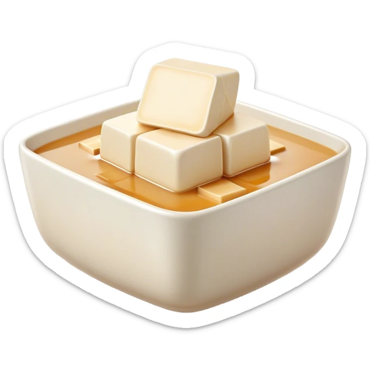 Cinematic Realistic Silken Tofu Dish Emoji, depicted as soft, smooth tofu in a delicate sauce rendered with lifelike detail and gentle, natural lighting. sticker