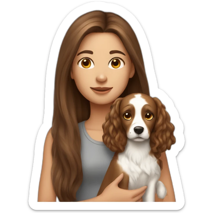 Girl with long brown hair and little griffin dog sticker