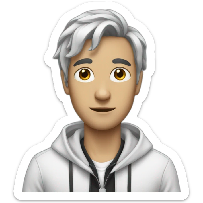 A tall Person with ties hair and wears white and blackhoodie sticker