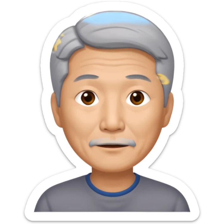 56 year Old man, Asian, grey hair, no facial hair sticker