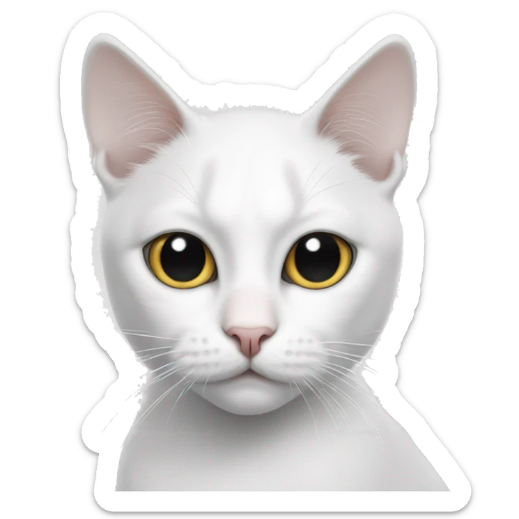 White cat with black spot on nose and black covered half of eye and ear sticker