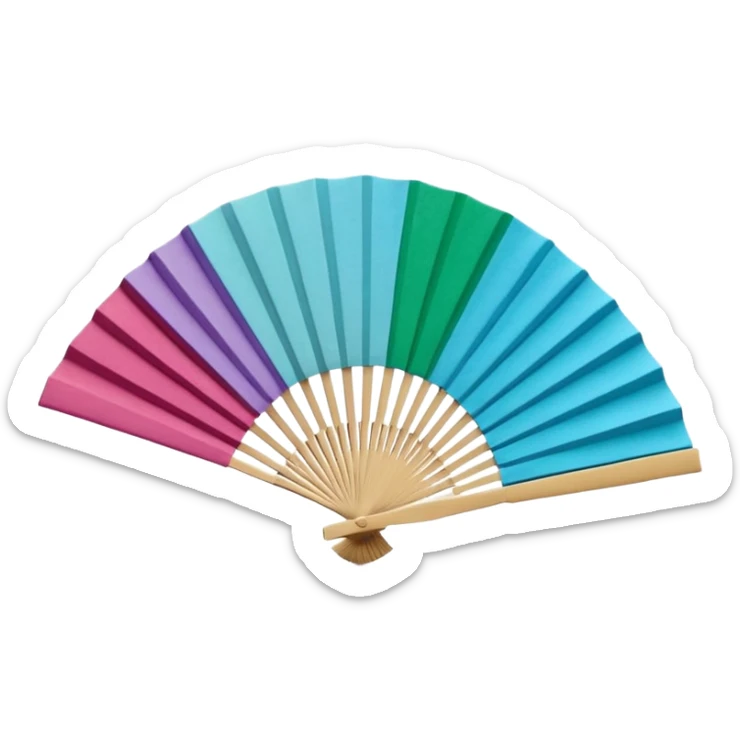 3D render of Paper Fan entirely of folded origami paper, sharp creases, cardboard texture, matte finish, visible paper grain, craft aesthetic,emoji style, isolated on white background --v 6.0 sticker