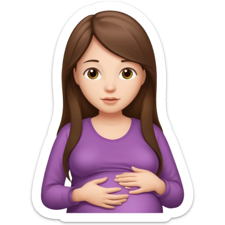 A pregnant woman with long straight brown hair and fair skin  sticker