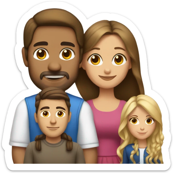 Puerto rican beard short brown hair  with blond long hair woman and brown long hair girl Family  sticker